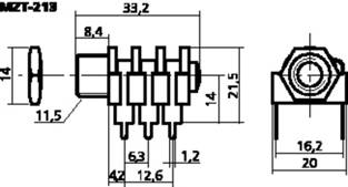 MZT-213 Conector JACK 6.3 ESTEREO CHASIS
