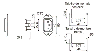 Base IEC 320 + filtro de línea RFI/EMI